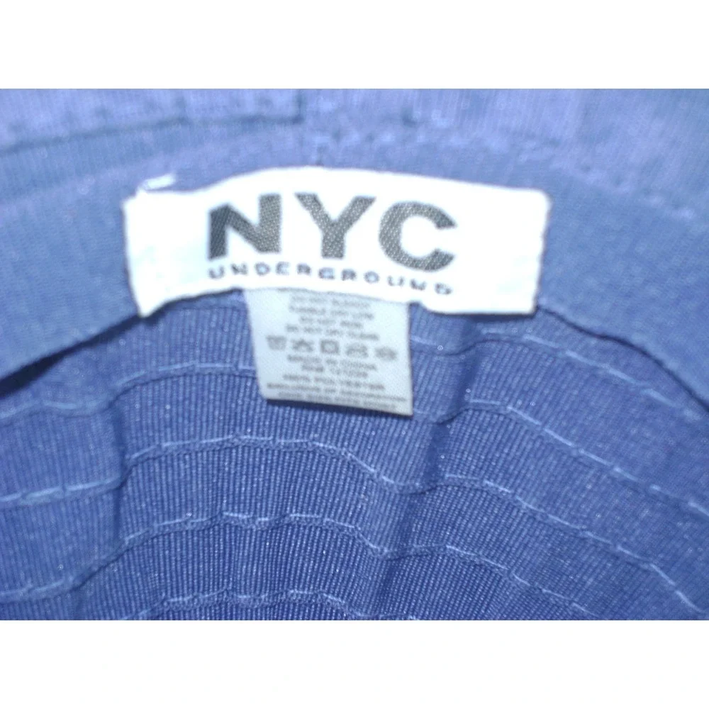 NYC Underground Navy Blue Wide Brim Sun Hat Pleated Tiered Summer Beach Hat OS
